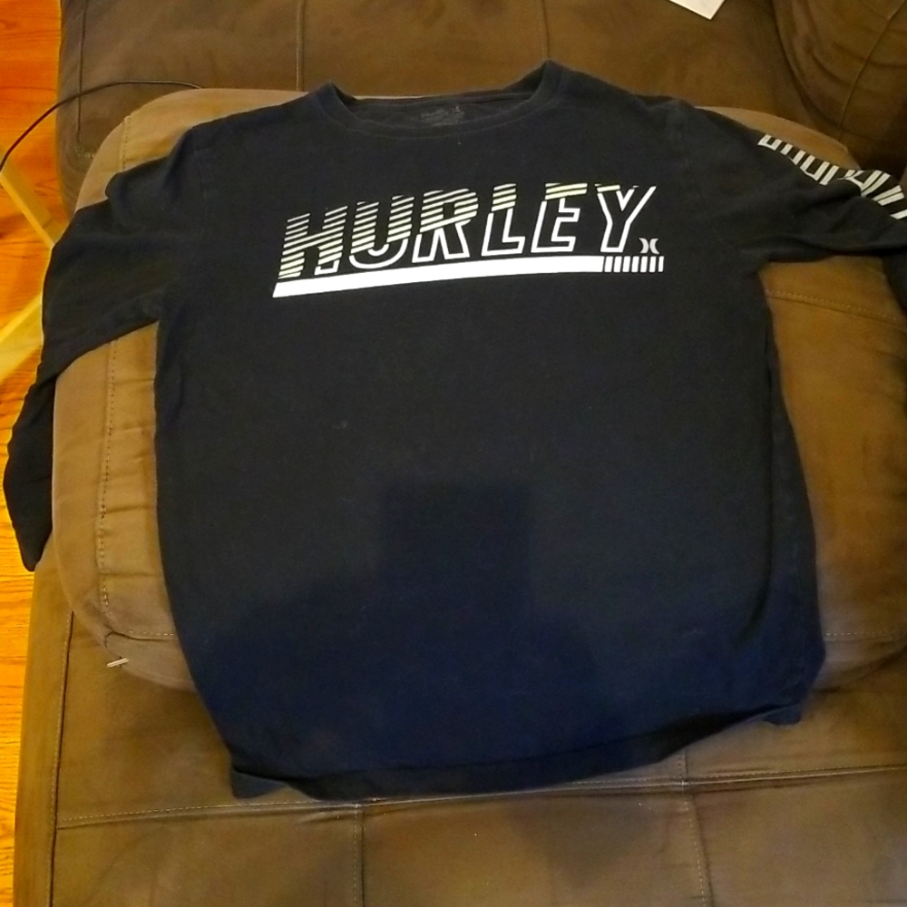 Hurley, boys large, long-sleeve T-shirt,Black w/ white, Florescent yellow print